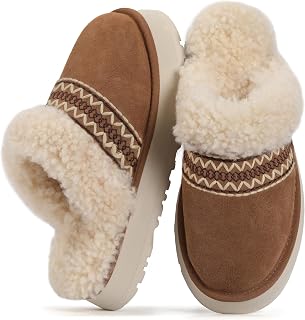 HHUQ Women's Fuzzy Platform Slippers - Cozy Winter Indoor Outdoor House Slippers with Durable TPR Sole