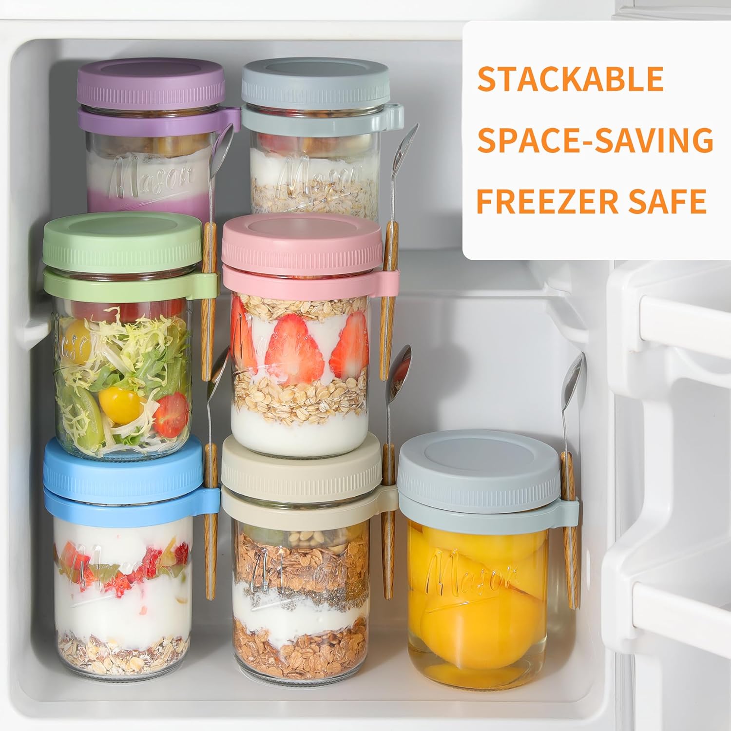 2 Pack Overnight Oats Containers with Lids and Spoons, 16 oz Mason Jars with Removable Separate Compartments, Airtight and Leak-Proof Glass Jars for Chia Pudding, Yogurt, and Oatmeal - Image 7