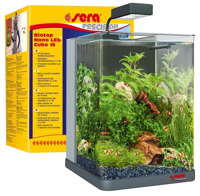 sera Biotop Nano LED Cube 16-16 l Nano Acuario Completo de Agua Dulce con iluminación LED y Filtro de 3…