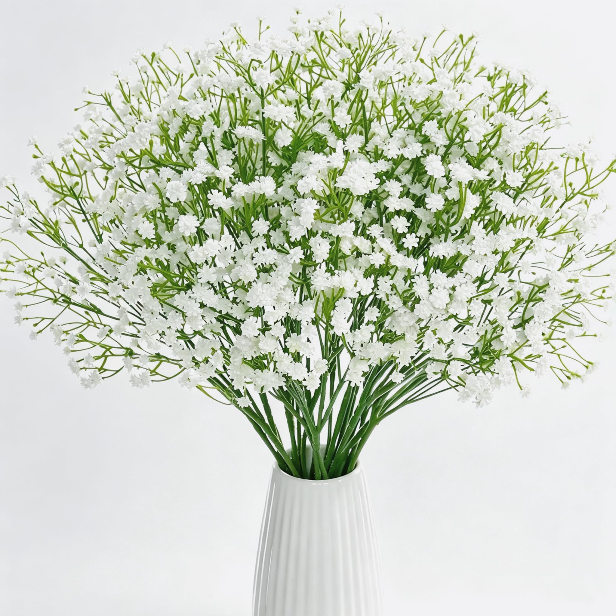 Pnoyws 12Pcs White Gypsophila Artificial Flowers, Fake Baby Breath Flower Artificial Gypsophila, Real Touch Faux Gypsophila White for Wedding Bouquet Floral Arrangements Home Party Deco
