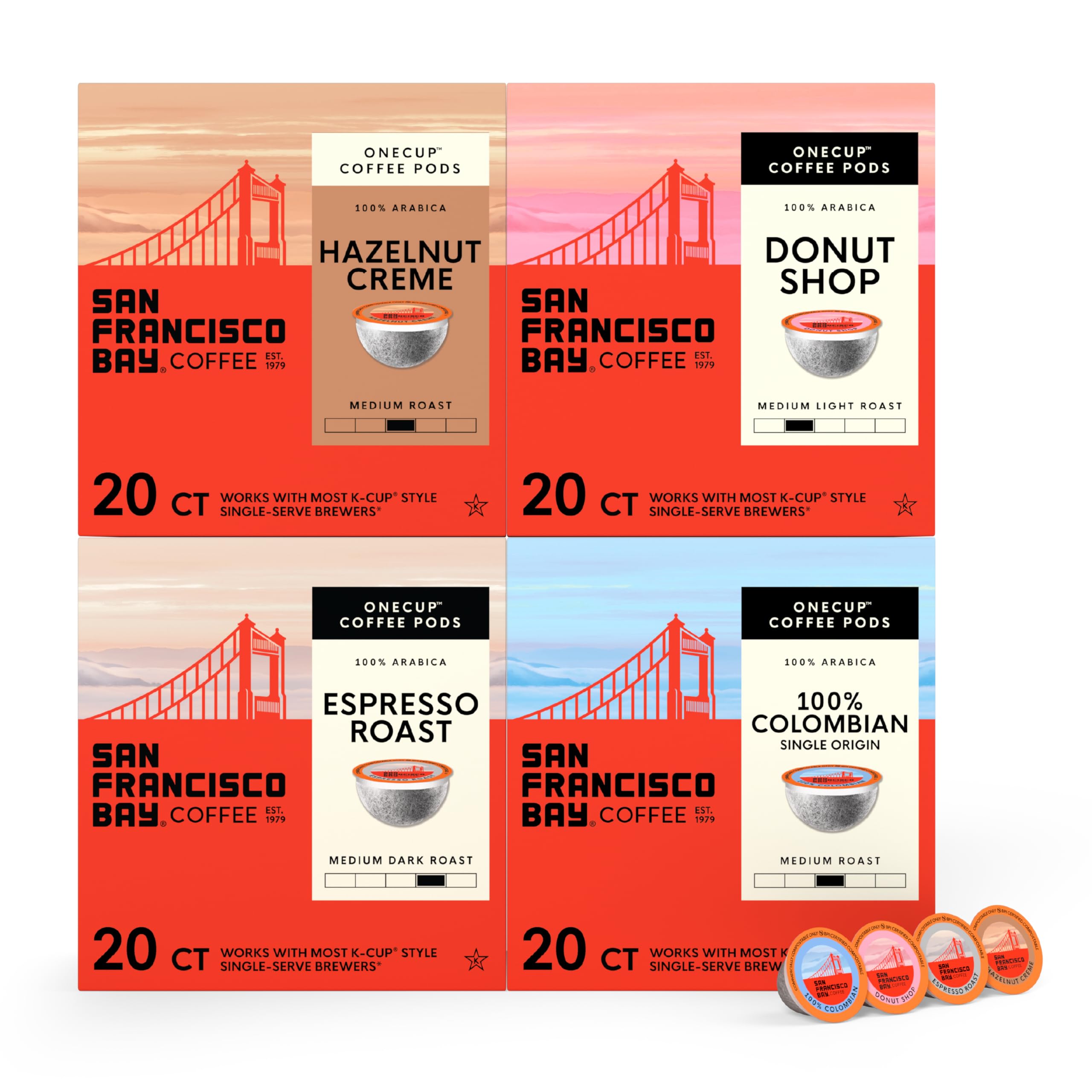 San Francisco Bay K-Cup Coffee Pods Distinct Assortment Variety Pack 40 ct Includes 100 Colombian Espresso Roast Donut
