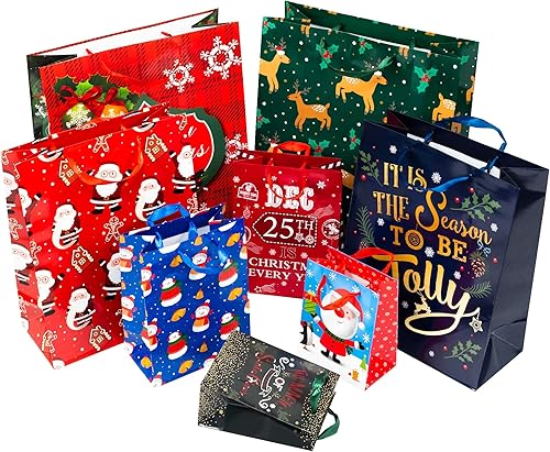 Miniatura 1 de 24 bolsas de regalo de Navidad para envolver, bolsas reciclables para festivales con muñeco de nieve, reno, campanaárbol de Navidad, copo de nieve,