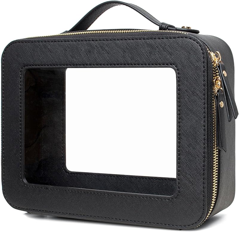 Necessaire transparente LETGO para maquiagem e itens de viagem, com zíper, alça e 2 unidades, preta