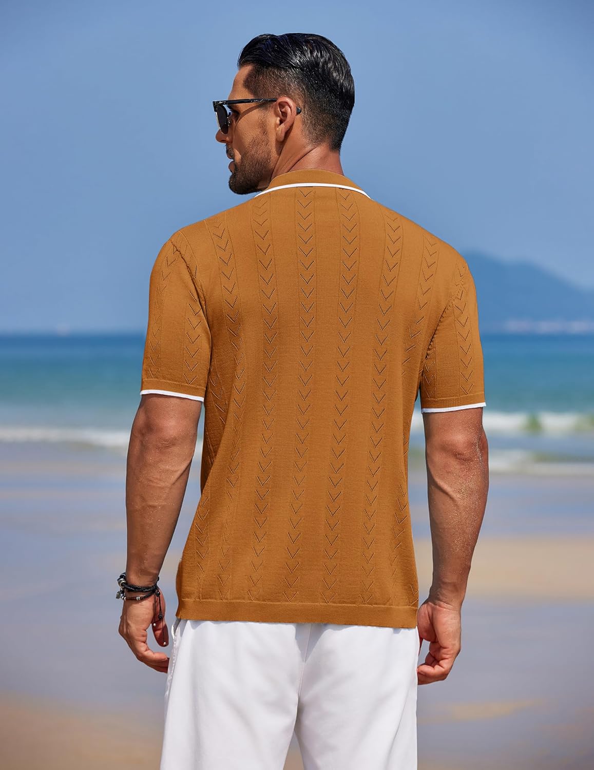 COOFANDY Mens Knit Polo Shirts Button Down Short Sleeve Shirt Summer Casual Beach Vacation Tops - Image 4