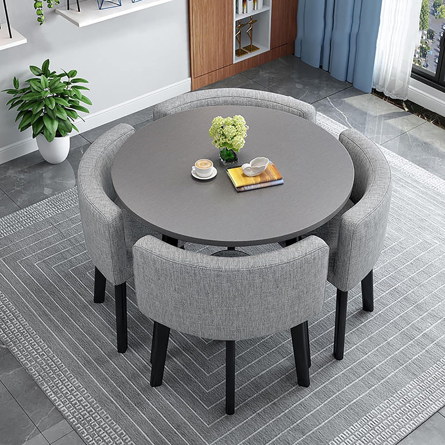 Modern Dining Table Set for 4 Round Conference Room Table with Chairs Small Round Dining Room Table Set Circle Kitchen Table for 4,A33-90x90x75cm