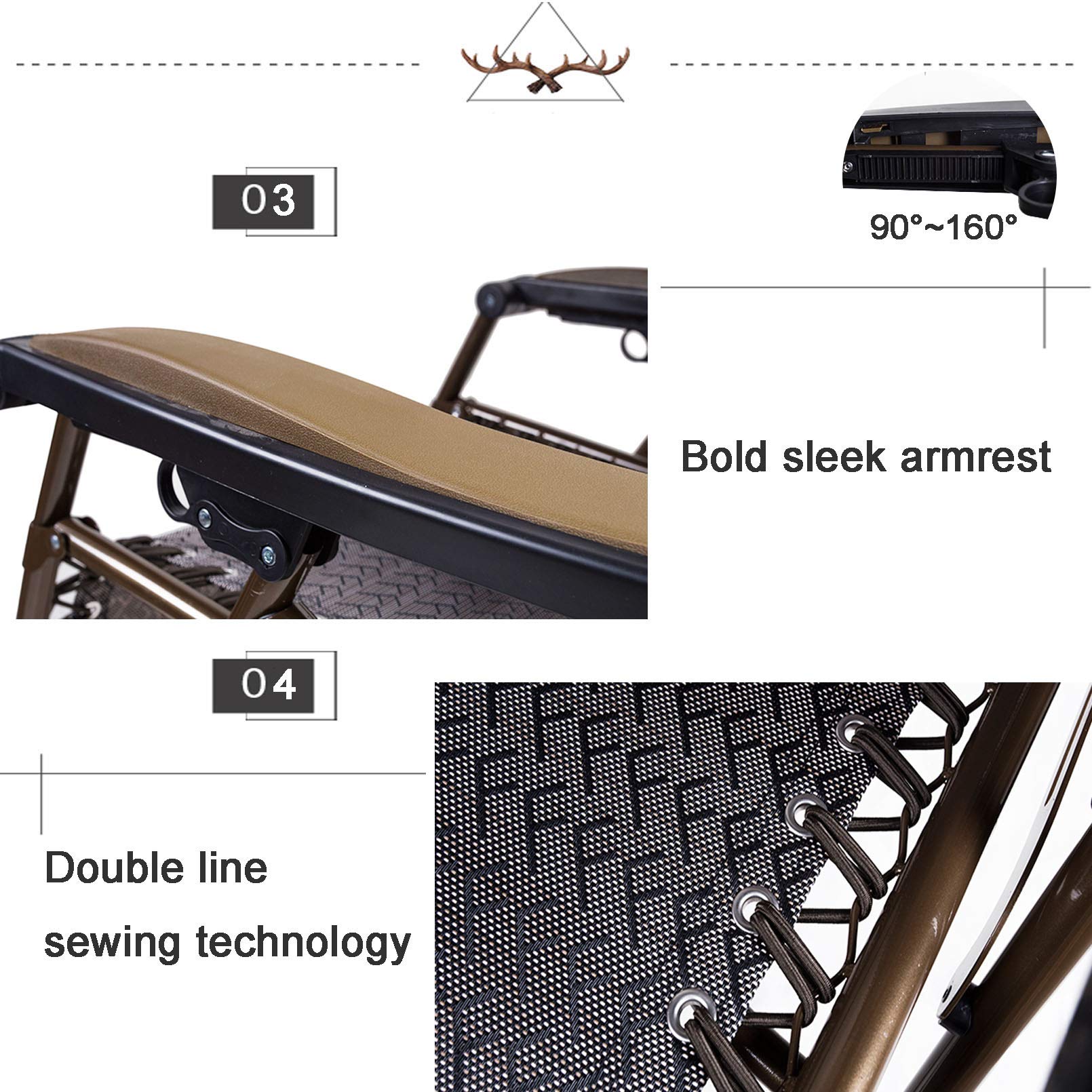 Chaise inclinable surdimensionnée Zero Gravity, rembourrée et pliante, inclinable réglable avec appui-tête pour l'extérieur, le camping, le jardin, la terrasse, la pelouse, le milieu, le support 350