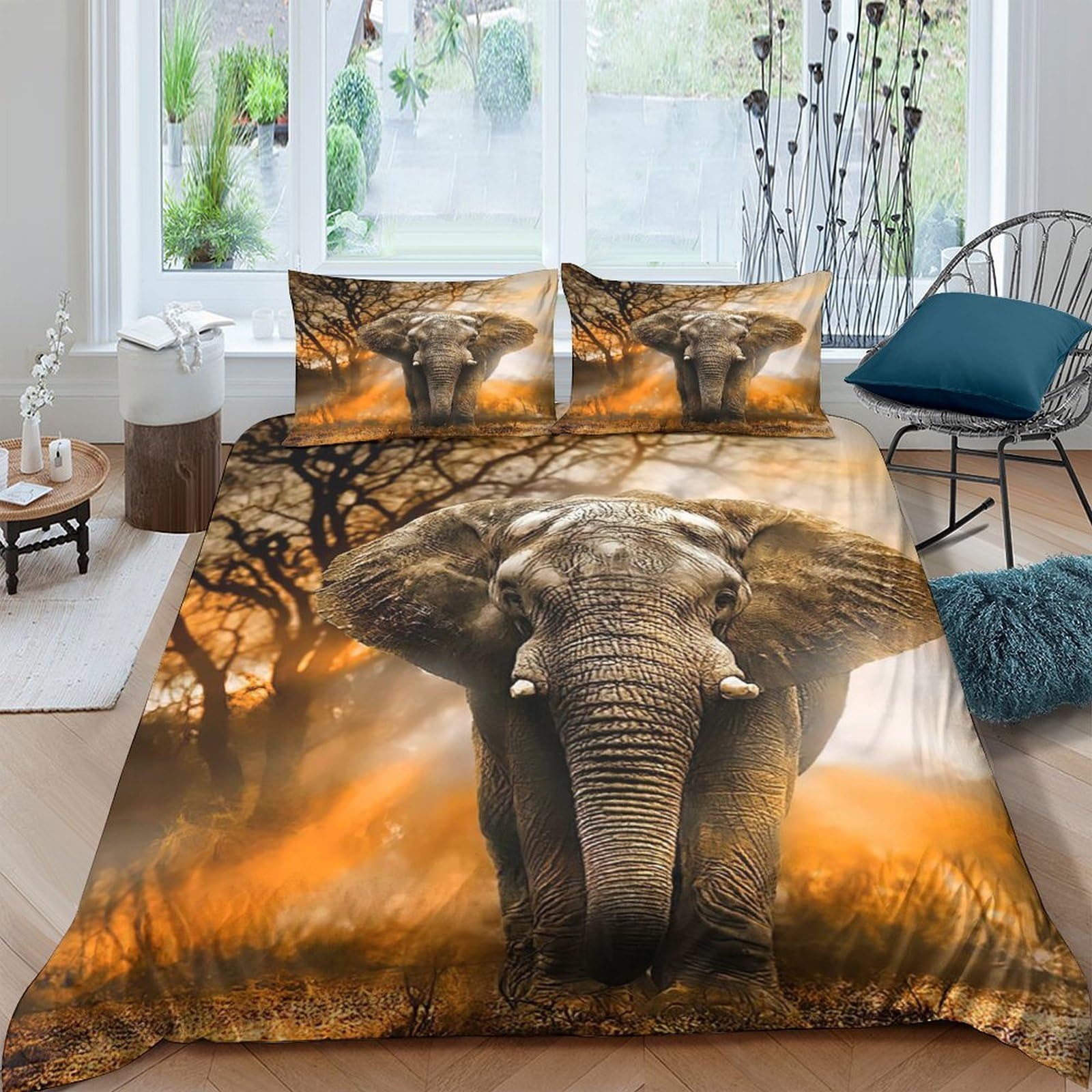 Ctjqhvkz Style-5 3D Printed Sunset Elephant Fitted Sheet Microfiber Soft Animal Forest Mattress Cover For Bedroom Guest Room Decor Single（135X200cm）
