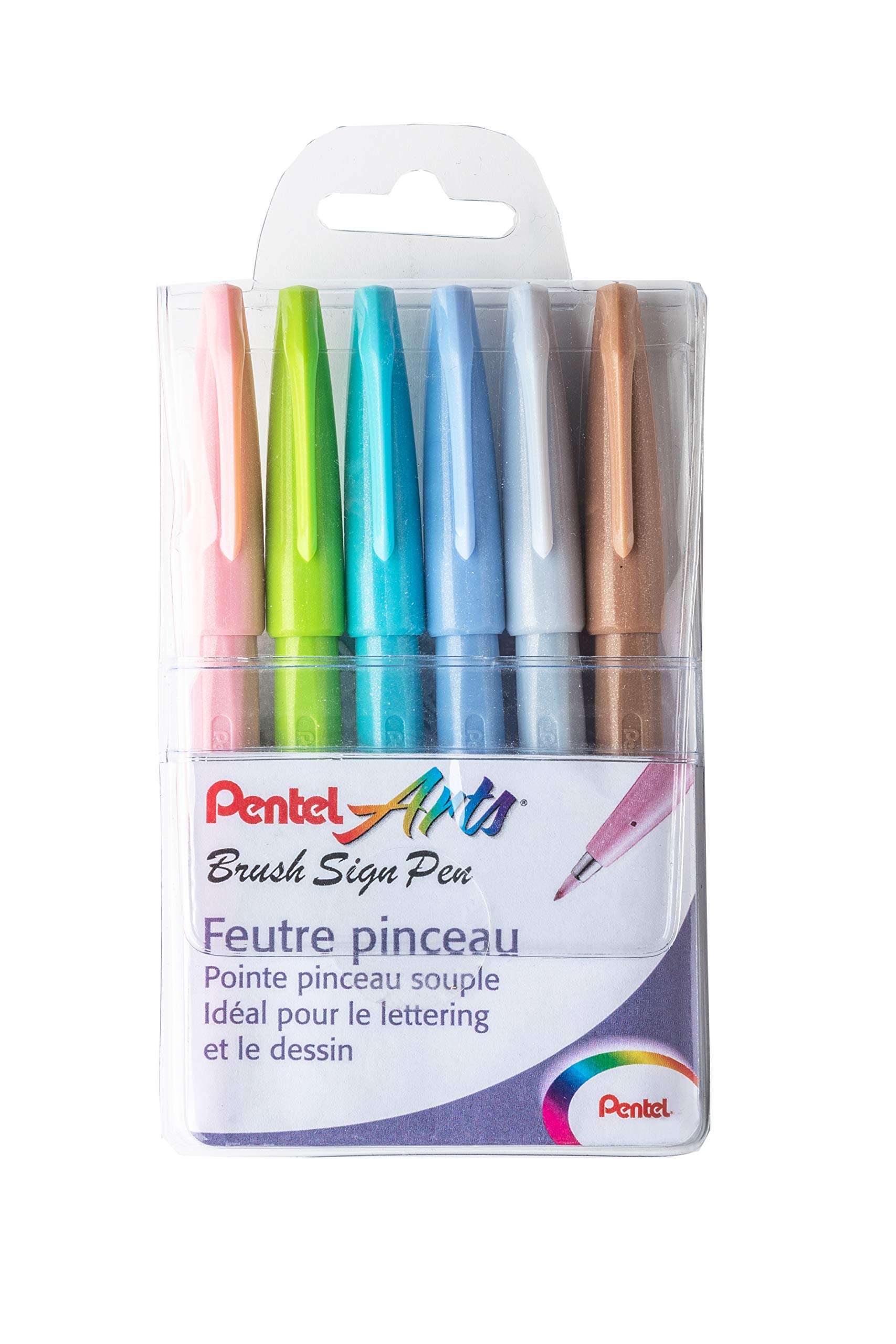 Pennarelli Punta Fine Pentel SESW30 Brush Sign Pen Twin, Set Di 6 Pennarelli Con Due Punte Flessibili, Inchiostro A Astuccio Bambina - 9