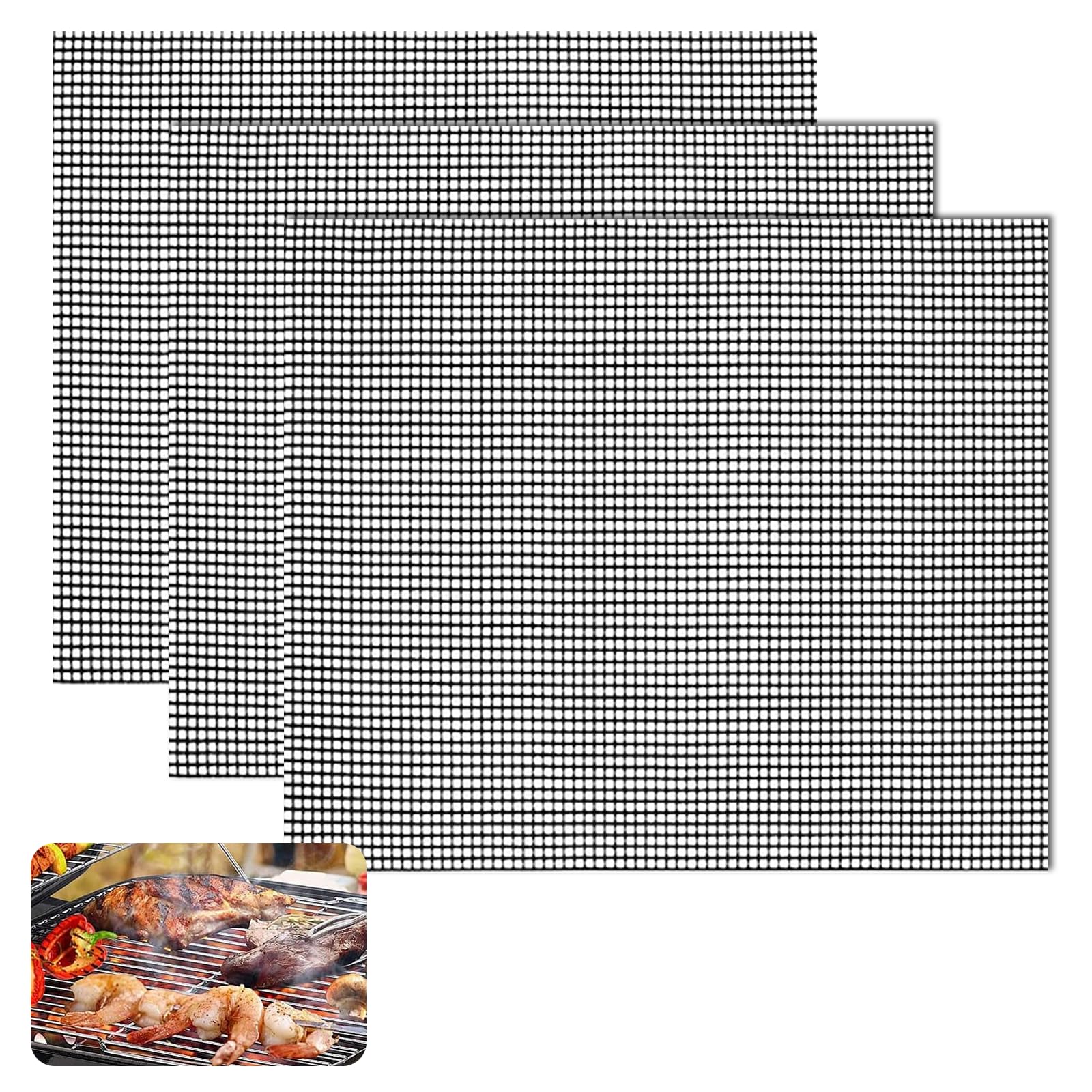 HAC24 Set Da 3 Tappetini Per Barbecue Antiaderenti In Fibra Di Vetro - Riutilizzabili, Adatti A Forno E Griglia, 40x33 Cm
