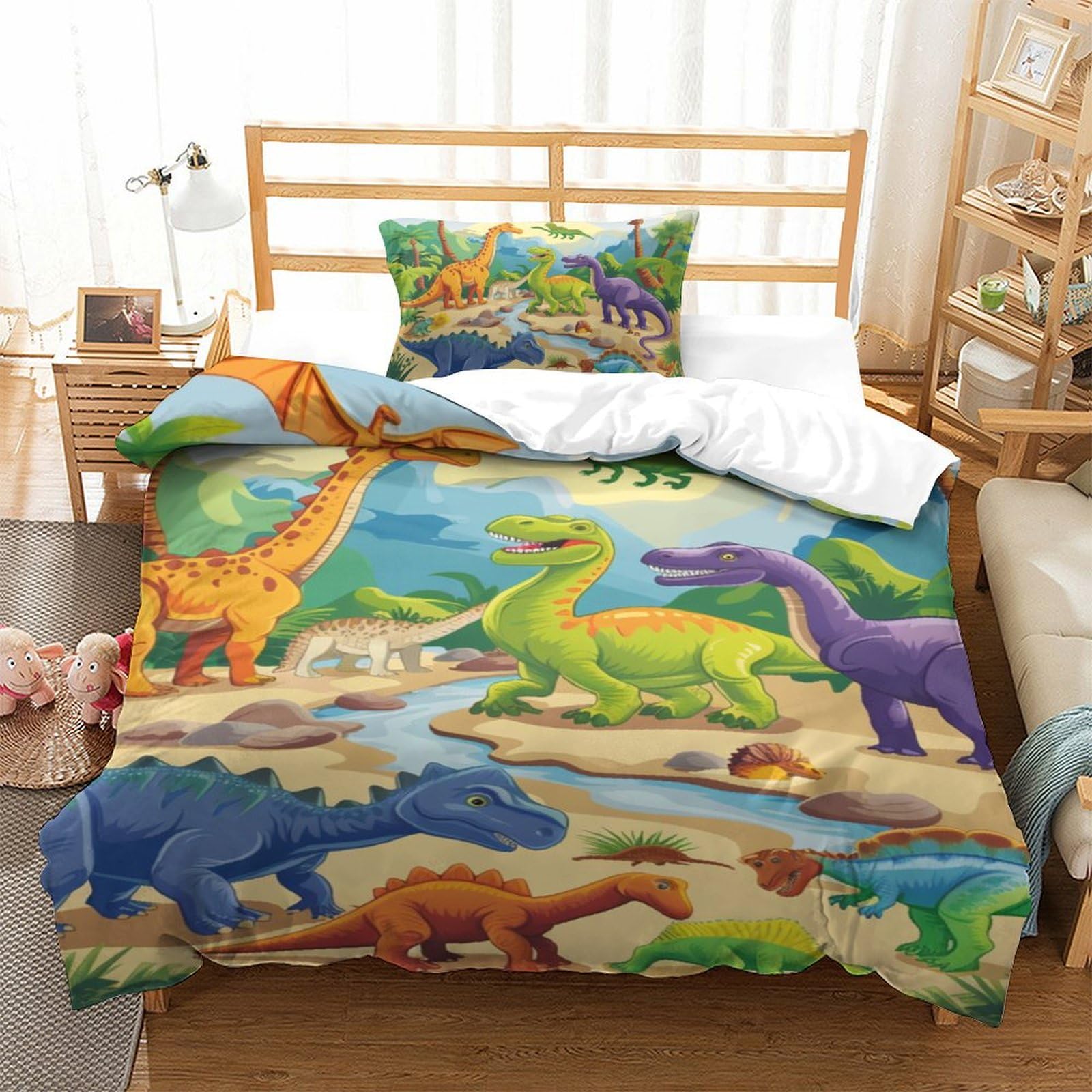 Parure de lit dinosaure 3D 135x200 microfibre avec housse de couette