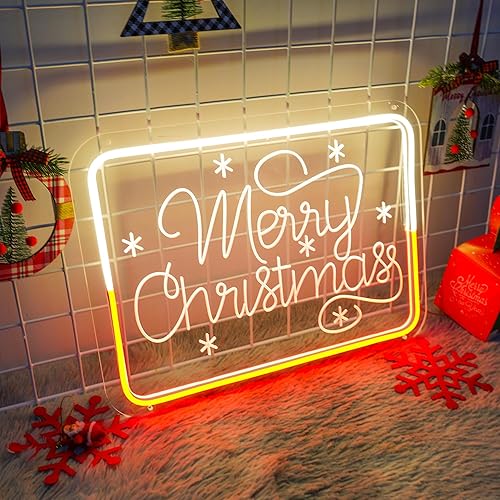 Miniatura 3 de BIOIWGY Letreros de neón con texto en inglés Merry Christmas para decoración de puerta de pared, luces de neón para puerta delantera al aire libre,