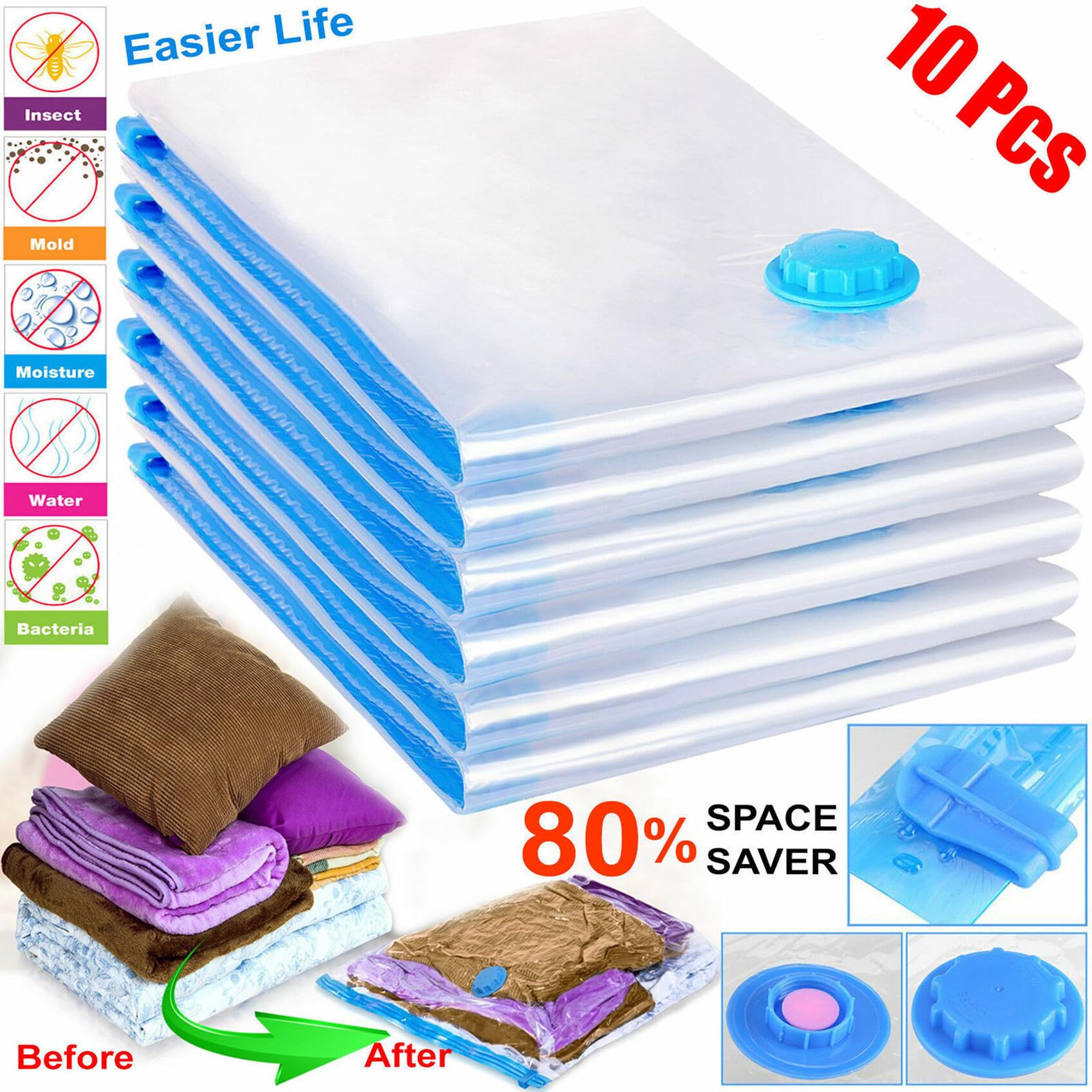 VICASKY 10stücke Vakuumkompressionsbeutel Platzsparend Faltbar Für Kleidung Organizer Luftdichter Aufbewahrungsbeutel Kleiderbeutel Vakuumbeutel