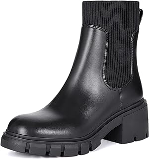 Women's Chelsea Boots Fashion Slip on Platform Ankle Boots Lug Sole Chun...