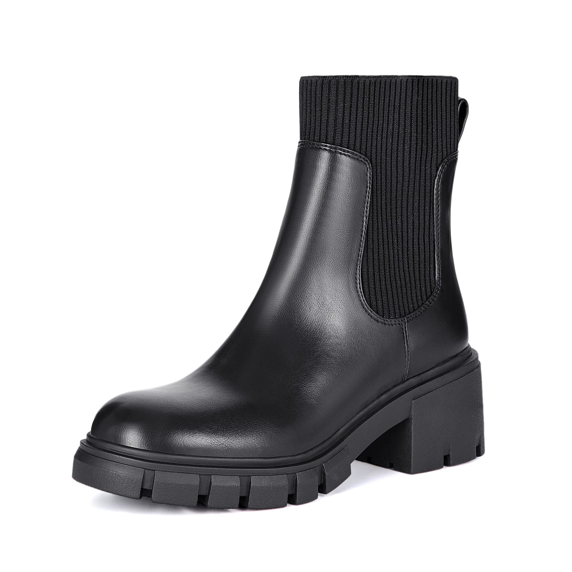 AthlefitWomen's Chelsea Boots Fashion Slip on Platform Ankle Boots Lug Sole Chunky Booties