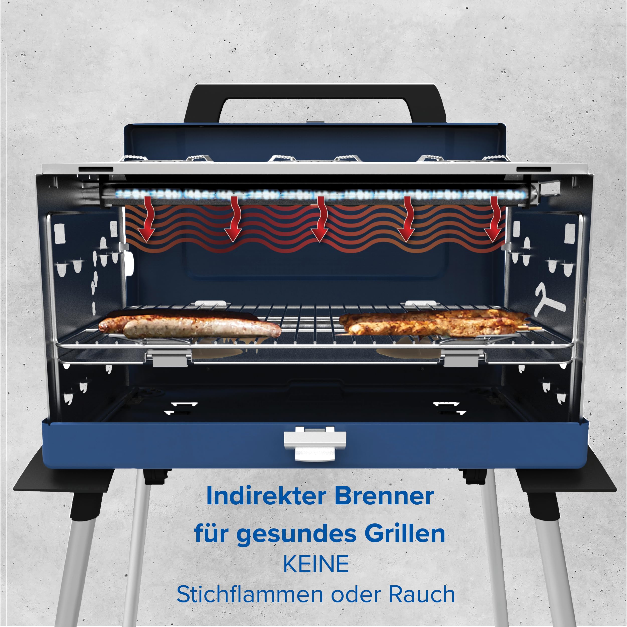 Campingaz Camping Grill Pueblo IV 200 SGR, Gasgrill Camping mit abnehmbaren Füßen, tragbarer Grill und 3-fach Kocher in einem Koffergrill, inkl. Drehspieß, 5.200 Watt, 72,5 x 54 x 108 cm