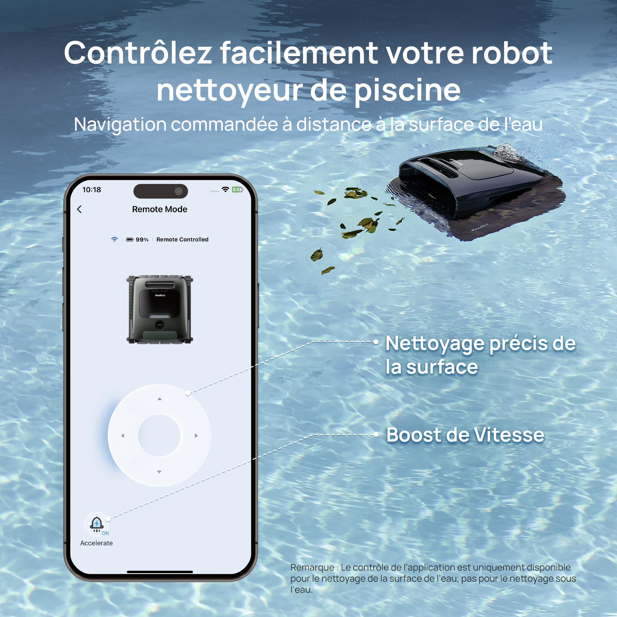 Beatbot AquaSense 2 Pro Robot de Piscine sans Fil, nettoie Fond, parois et Surface, clarifie l'eau, stationnement en Surface, Navigation Intelligente, jusqu'à 11 Heures, pour piscines jusqu'à 360 m²