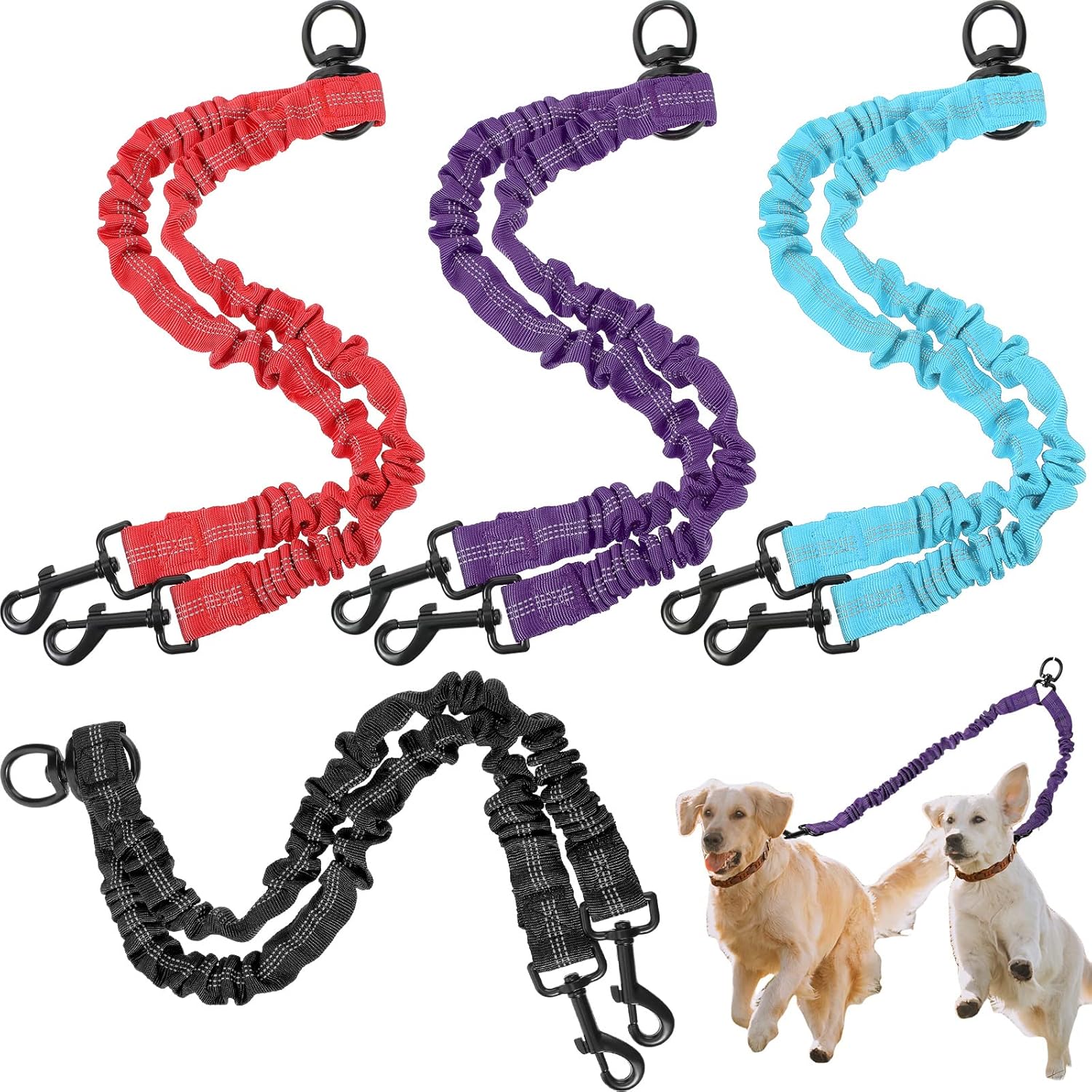 4 Pcs Two Dog Leash Double Dog Leash Reflective 2 Dog