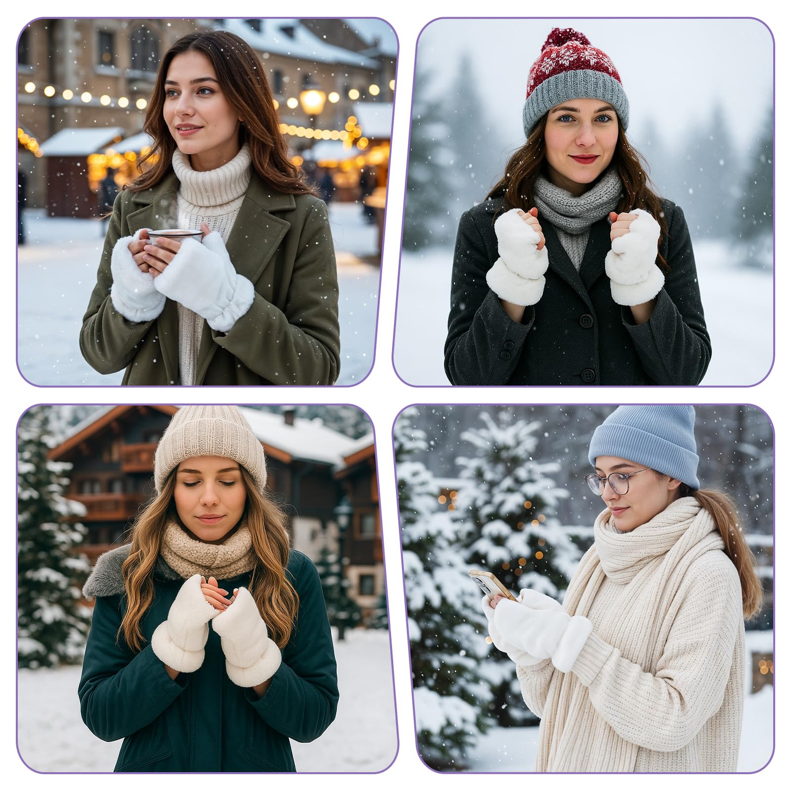 Grevosea Guantes sin dedos para mujer, guantes cálidos de invierno, guantes peludos suaves de medio dedo para correr, ciclismo, conducción, escribir, Halloween, cosplay, accesorios de disfraz