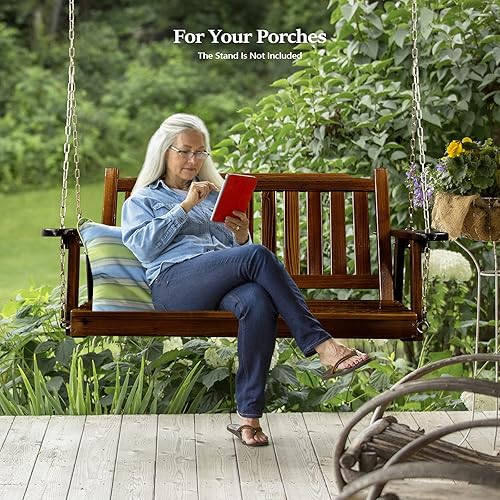 Miniatura 6 de VINGLI Columpio de madera de abeto sólido mejorado para patio, de 4 pies, para jardín, patio, balcón, árbol, rústico