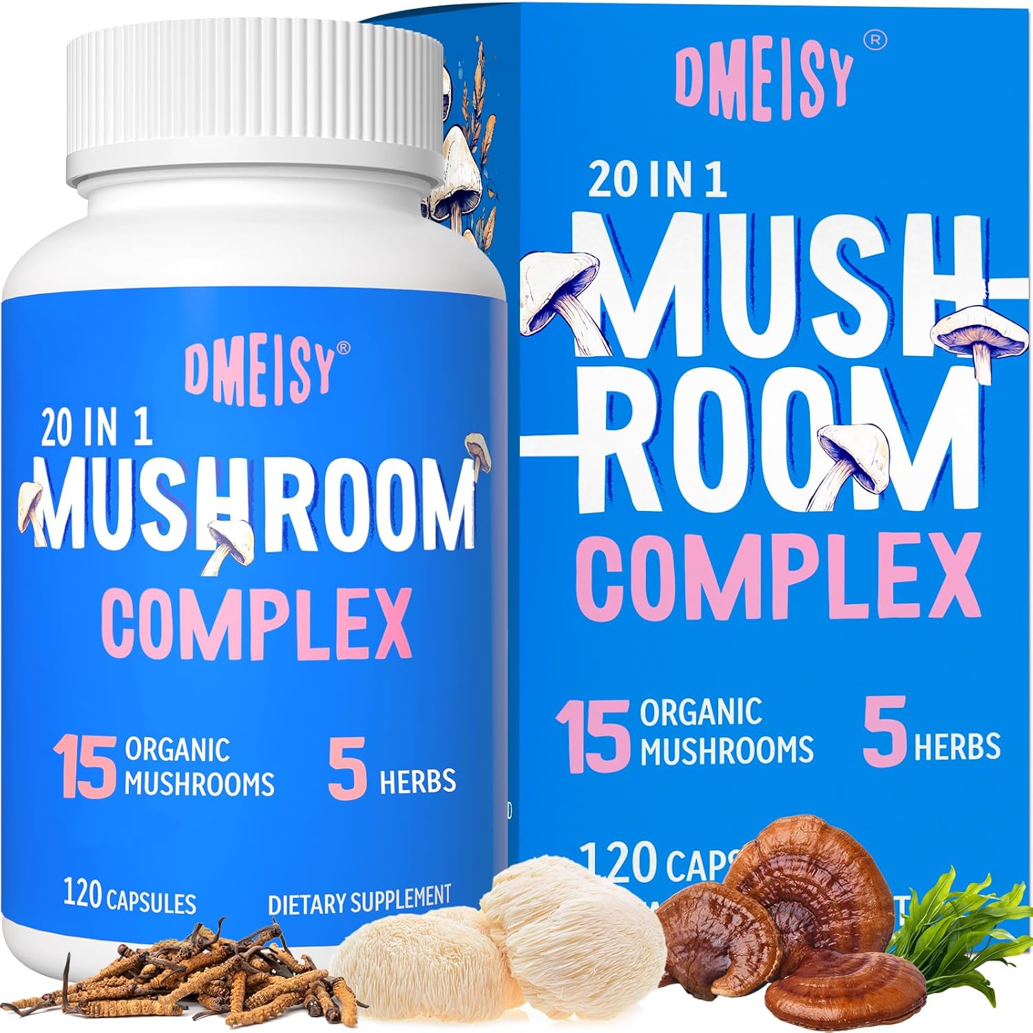 Mushroom Supplement 2600mg, 20-in-1 Mushroom Complex, with Lions Mane, Cordyceps, Reishi, Turkey Tail, Chaga – Brain Supplements for Memory and Focus, Memory Supplements, Mood, Immunity, 120 Capsule Mushroom Supplement 2600mg, 20-in-1 Mushroom Complex, with Lions Mane, Cordyceps, Reishi, Turkey Tail, Chaga – Brain Supplements for Memory and Focus, Memory Supplements, Mood, Immunity, 120 Capsule