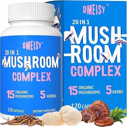 Suplemento de hongos de 2600 mg, complejo de hongos 20 en 1, con melena de león, cordyceps, reishi, cola de pavo, Chaga - Suplementos cerebrales