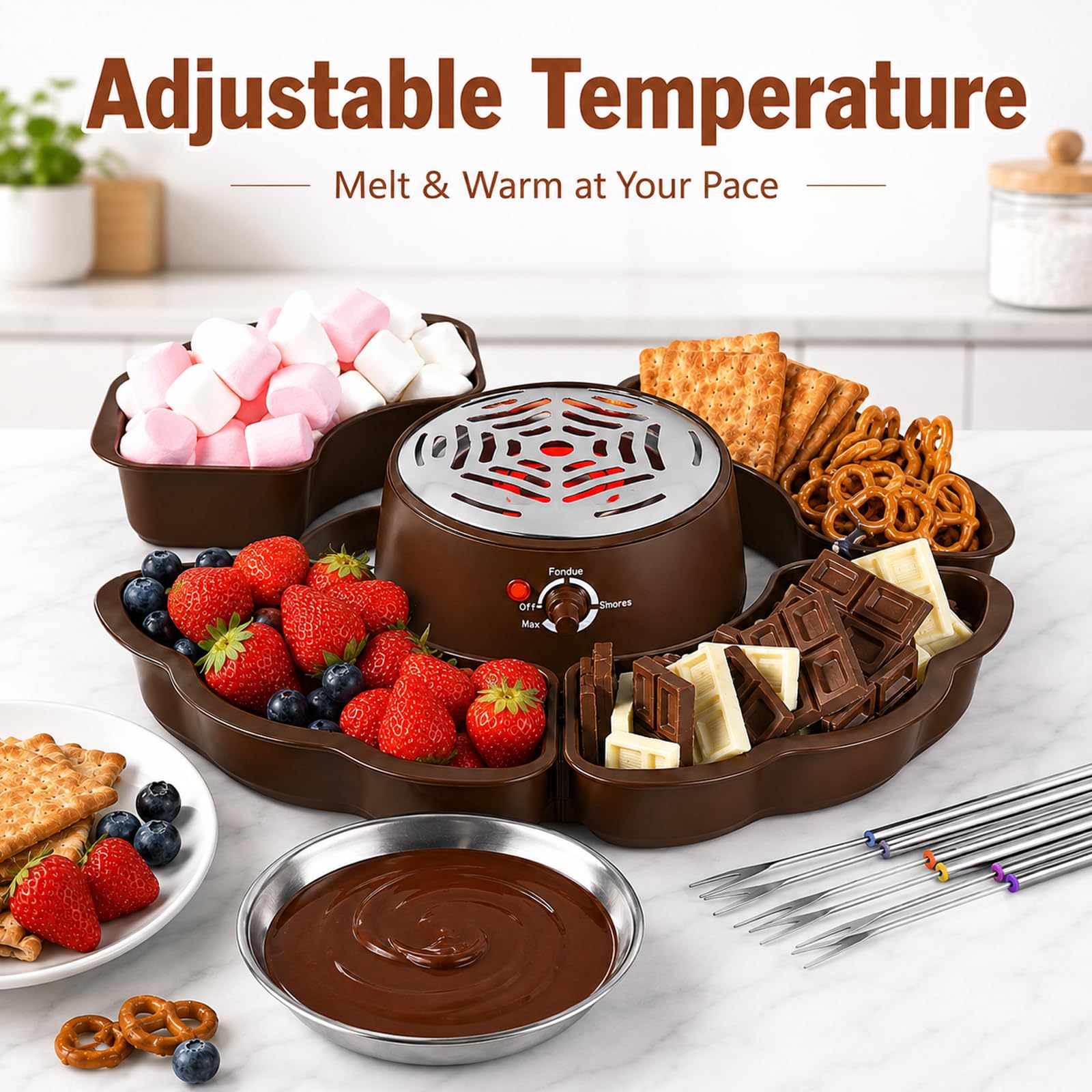 Set 2 en 1 de S'Mores y Fondue de Chocolate con 3 Niveles de Calor