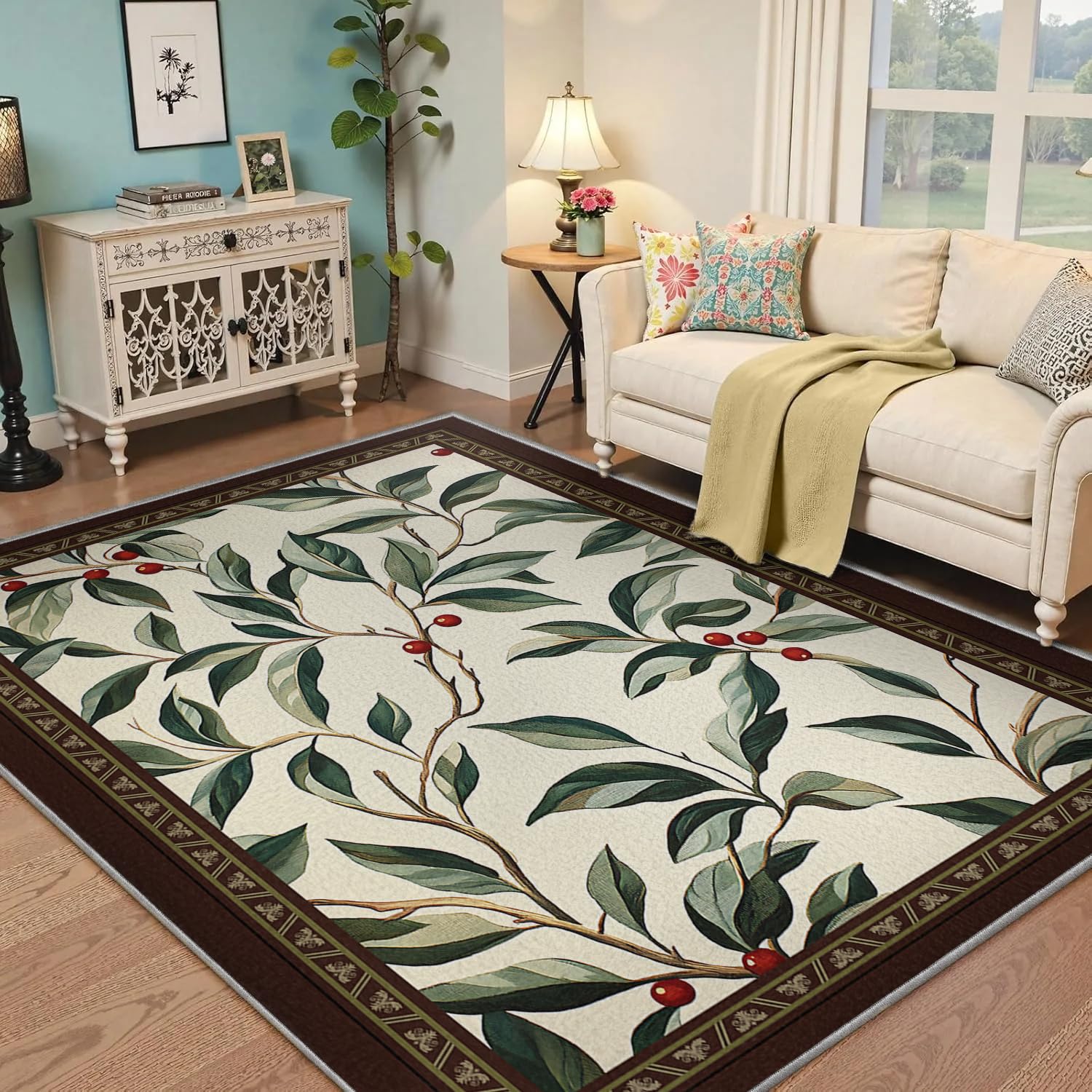 100x150 Tapis Feuilles botaniques Design Moderne Lavable
