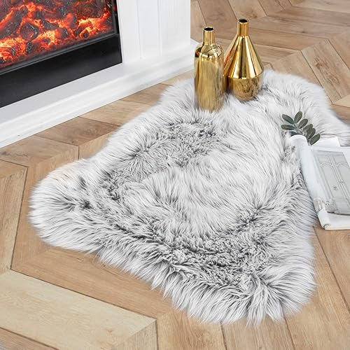 Ashler HOME DECO Soft Faux Sheepskin Fur Chair Couch Cover Area Rug Bedroom Floor Sofa Living Room Light Gray 2 x 3 Feet