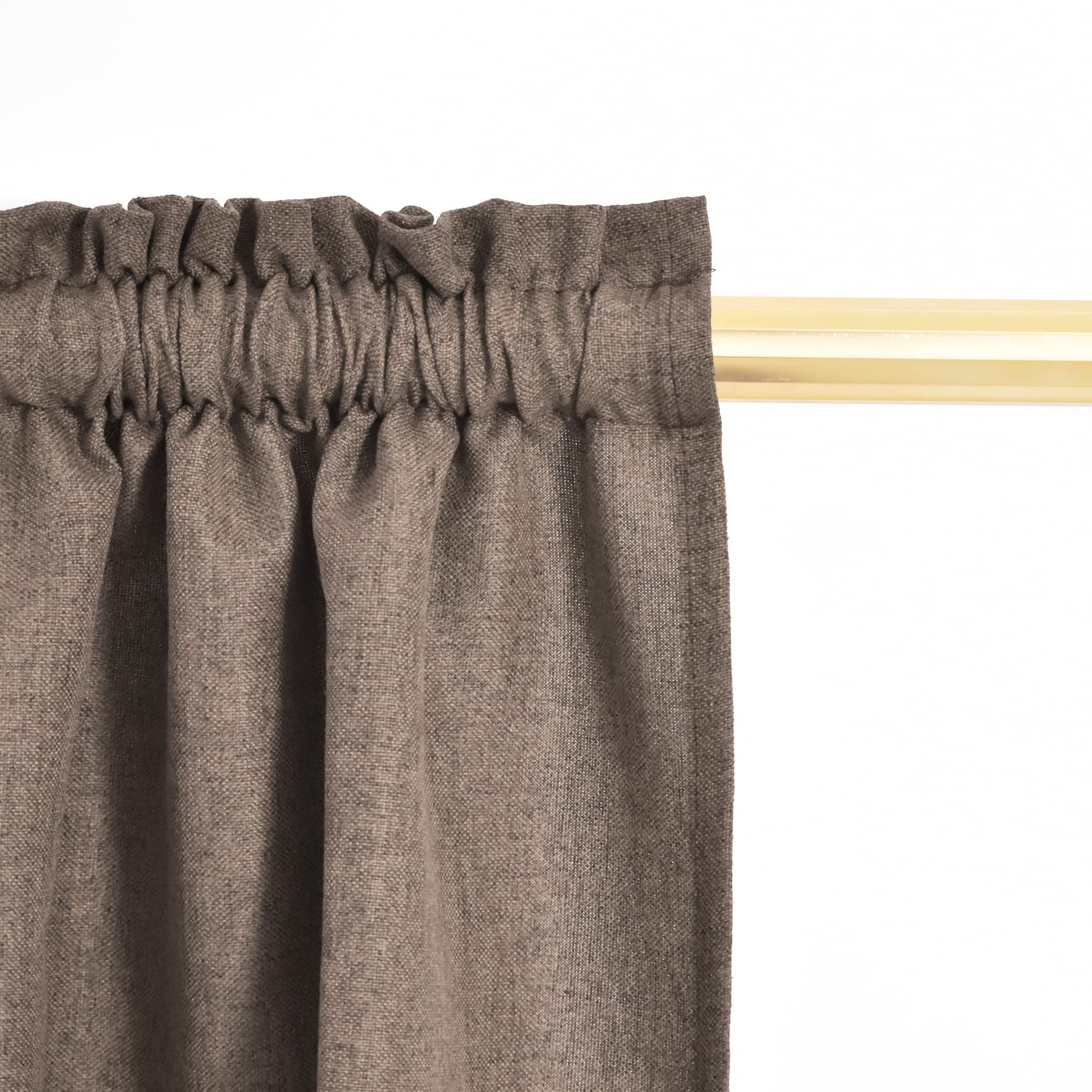 UPOPO Lot de 3 rideaux et cantonnière marron pour cuisine, fenêtre de cuisine, rideau court texturé en lin, pour salle de bain, café, sous-sol, passe-tringle, 91,4 cm