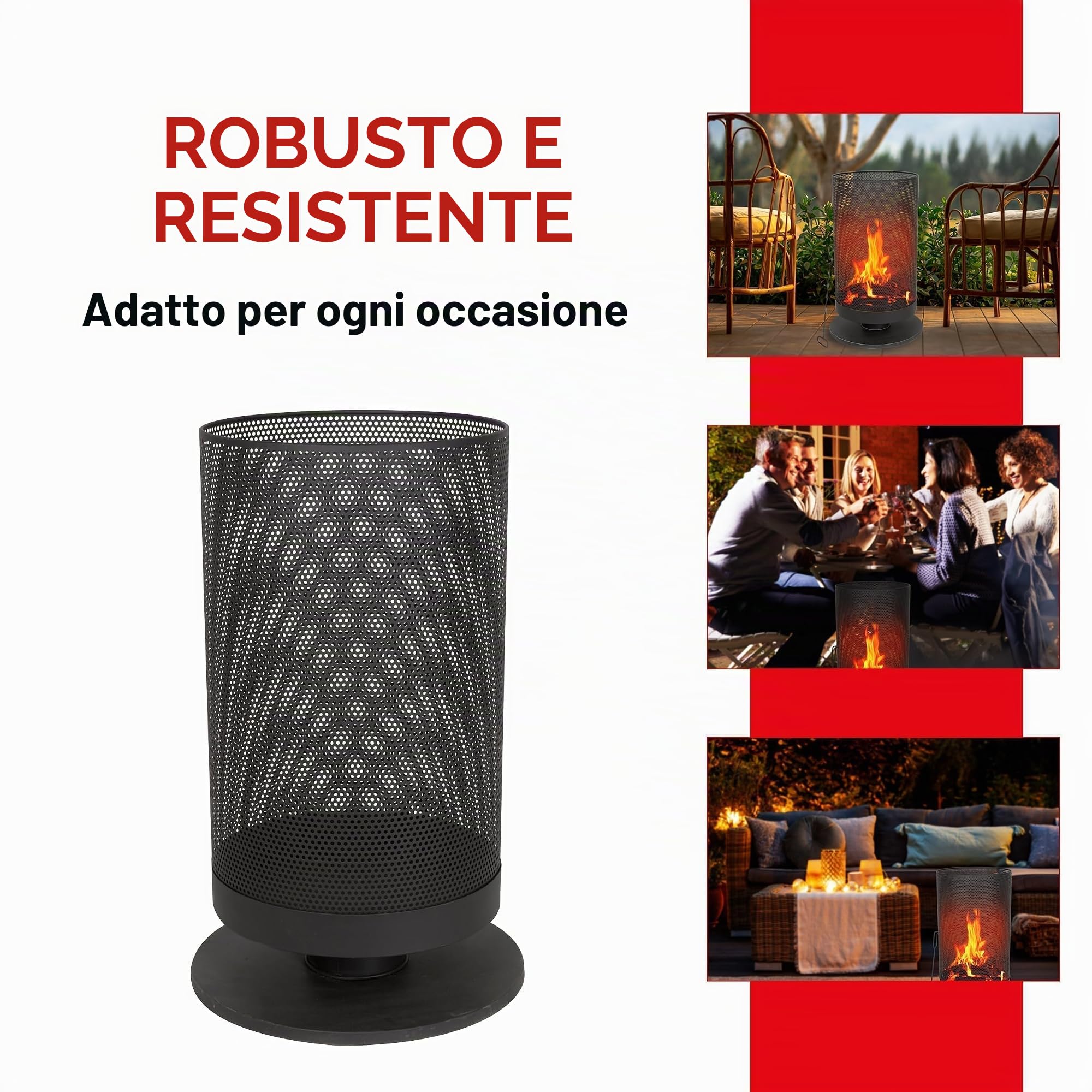 BBQ Collection Braciere esterno – con parascintille – incluso gancio – aspetto elegante e lussuoso – Ø 44,5 x 72,5 cm – acciaio – nero