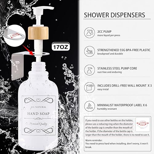 Miniatura 3 de XLHOMO Juego de accesorios de baño blanco y madera  Juego de 19 piezas de baño con basura, 3 piezas sin taladros, dispensador de jabón de 17 onzas