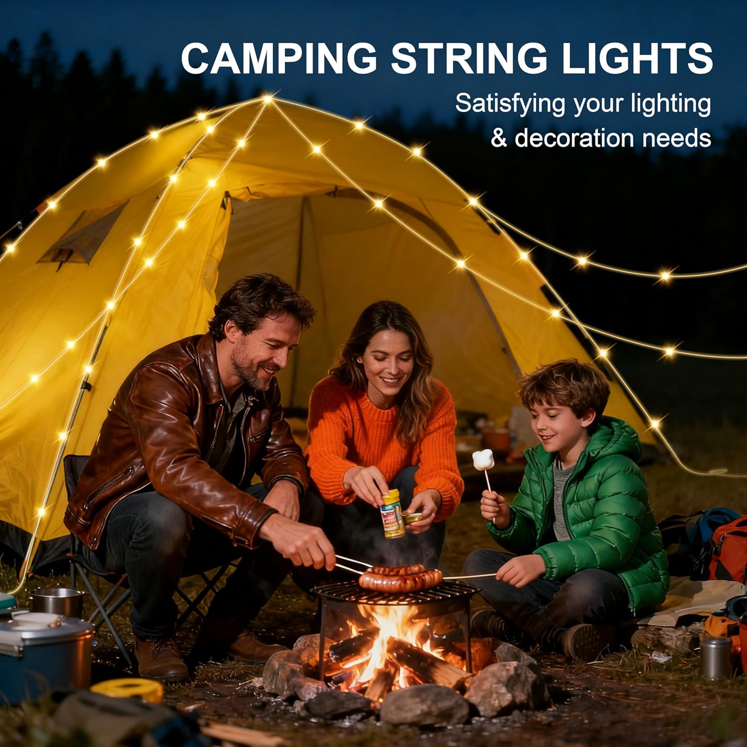 Camping String Lights, 4 in 1 Quick Storage 33FT Rechargeable Tent Lights with 9 Lighting Modes, Hanging Waterproof Portable Retractable LED Lamp for Outdoor, Patio, RV, Awning, Garden, Party