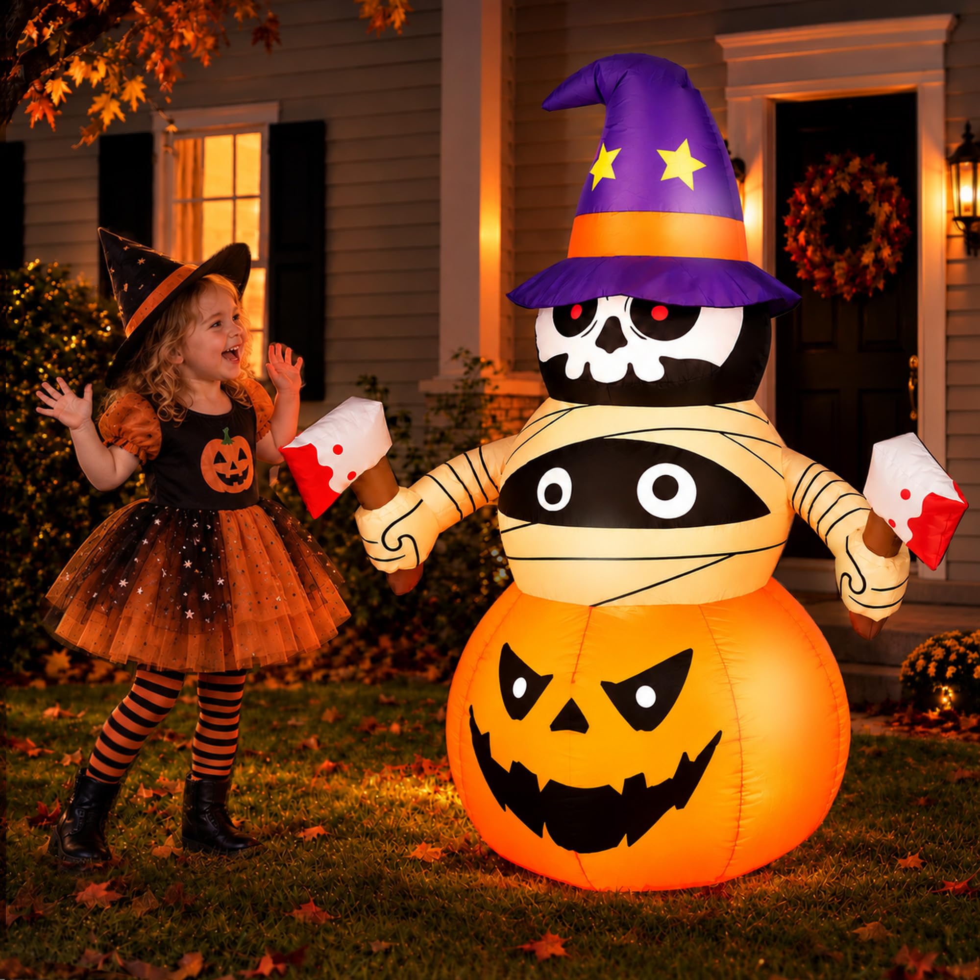 4FT Inflatable Halloween Decoration Outdoor Blow Pumpkin Stacker Yard Decor