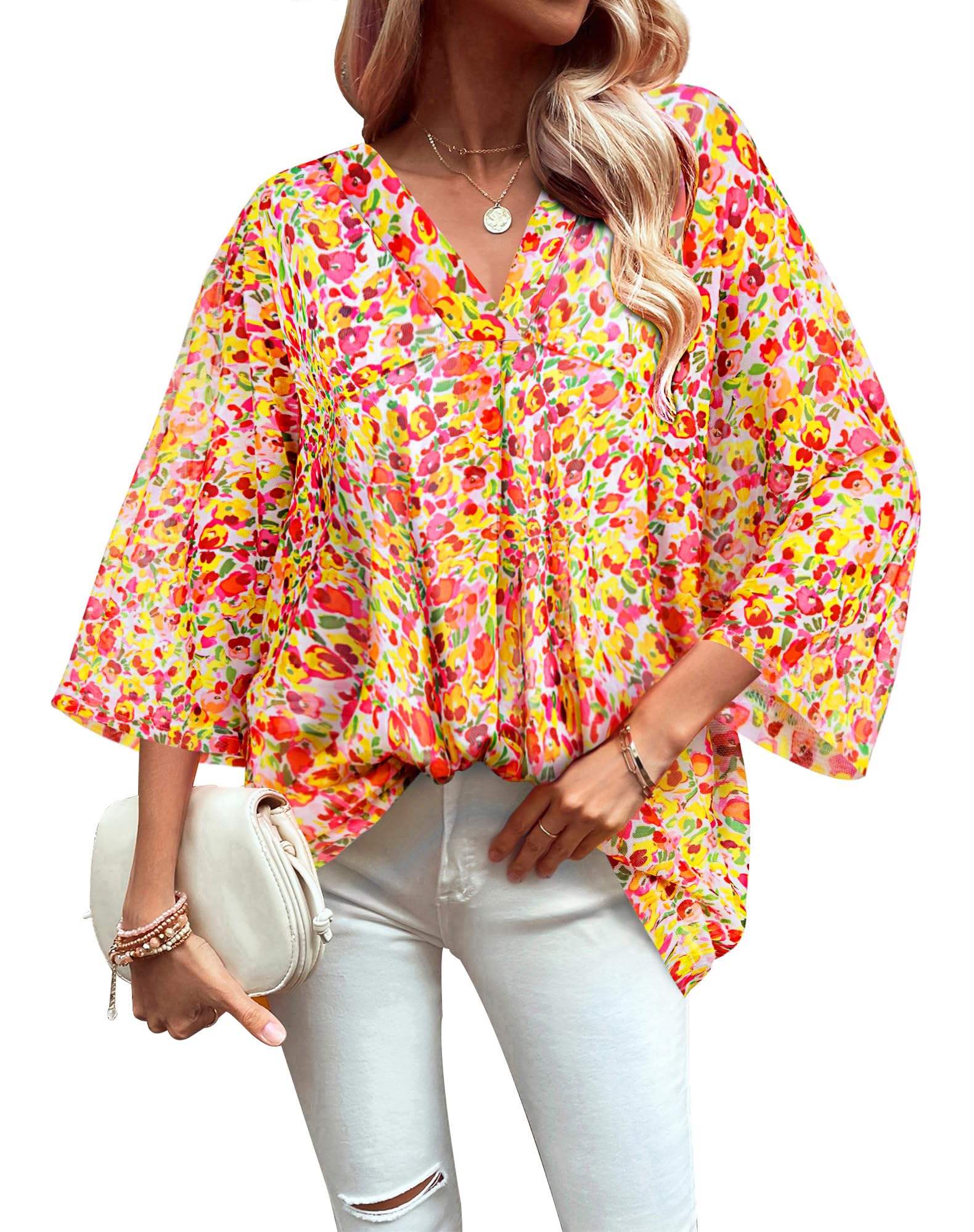 SeSe CodeWomens Blouses Dressy Casual Loose Fit Flowy Dolman Sleeve Tops Mesh Shirts