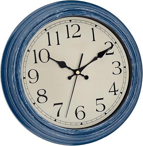 Miniatura 8 de Foxtop Reloj de pared retro, redondo, silencioso, sin tictac, funciona con pilas, para oficina, azul marino