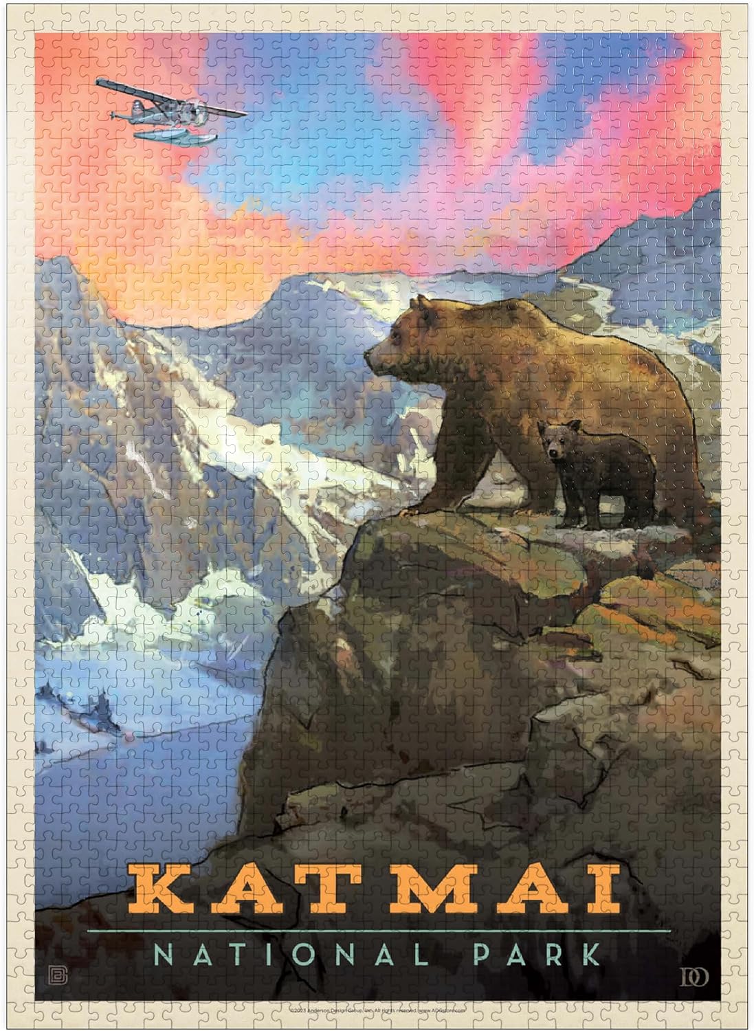 MyPuzzle Katmai National Park: Mountain View, Vintage Poster - Premium 1000 Piece Jigsaw Puzzle for Adults