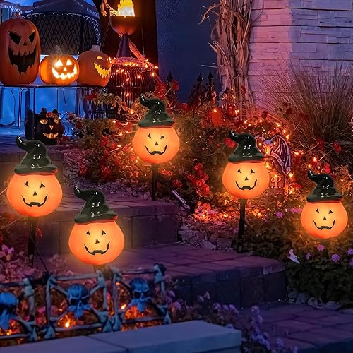 Miniatura 4 de Luces de camino de Halloween al aire libre, 7 pies, impermeable, C7 Jack O Lantern, cadena de luces de calabaza con 4 bombillas de calabaza y