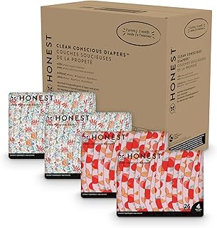 The Honest Company Clean Conscious Diapers | Plant-Based, Sustainable | Just Peachy + Flower Power | Super Club Box, Size 4 (22-37 lbs), 104 Count
