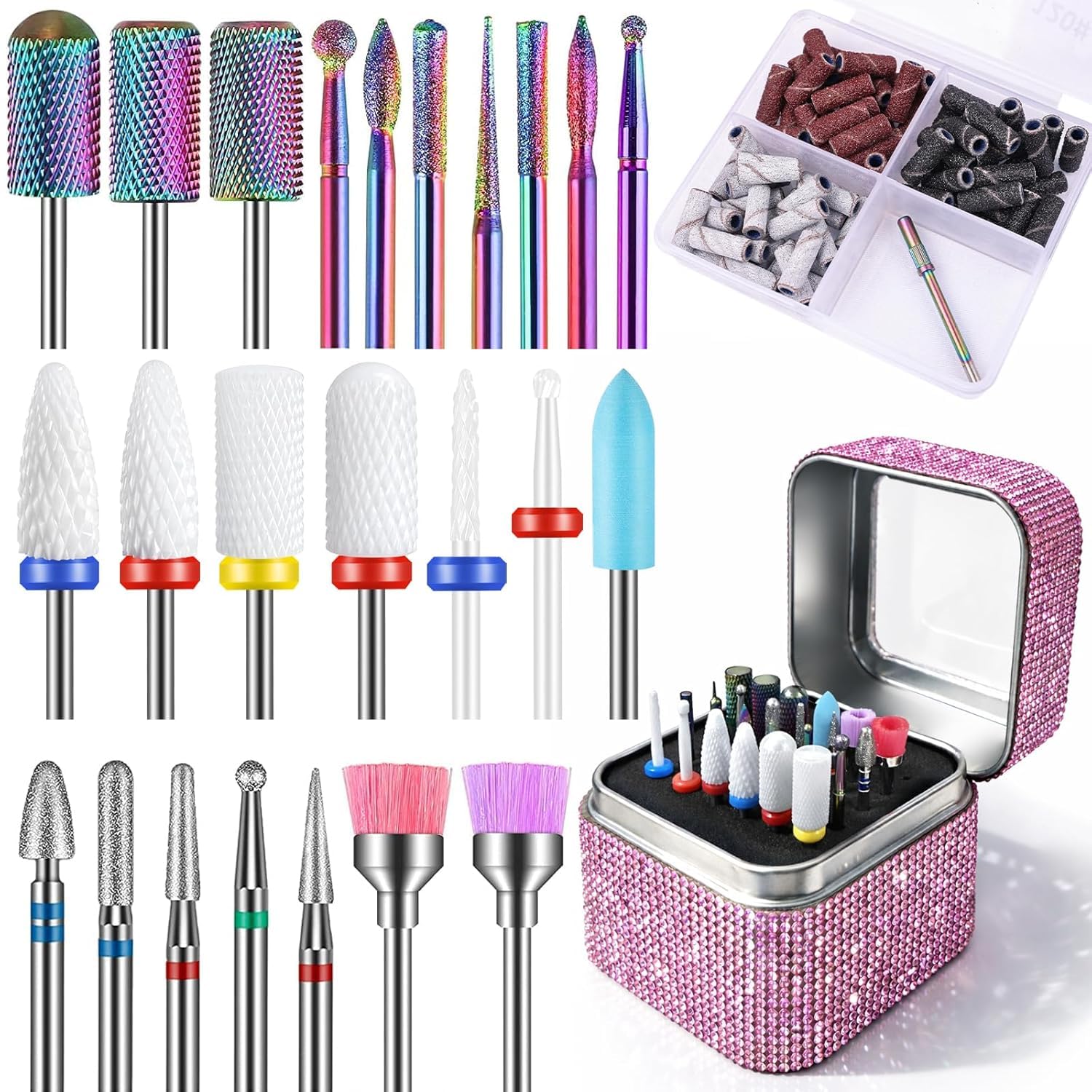 13PCS Nagelfräser Aufsätze Hartmetall Bit mit Bürste für Acryl Gel Maniküre | 3/32