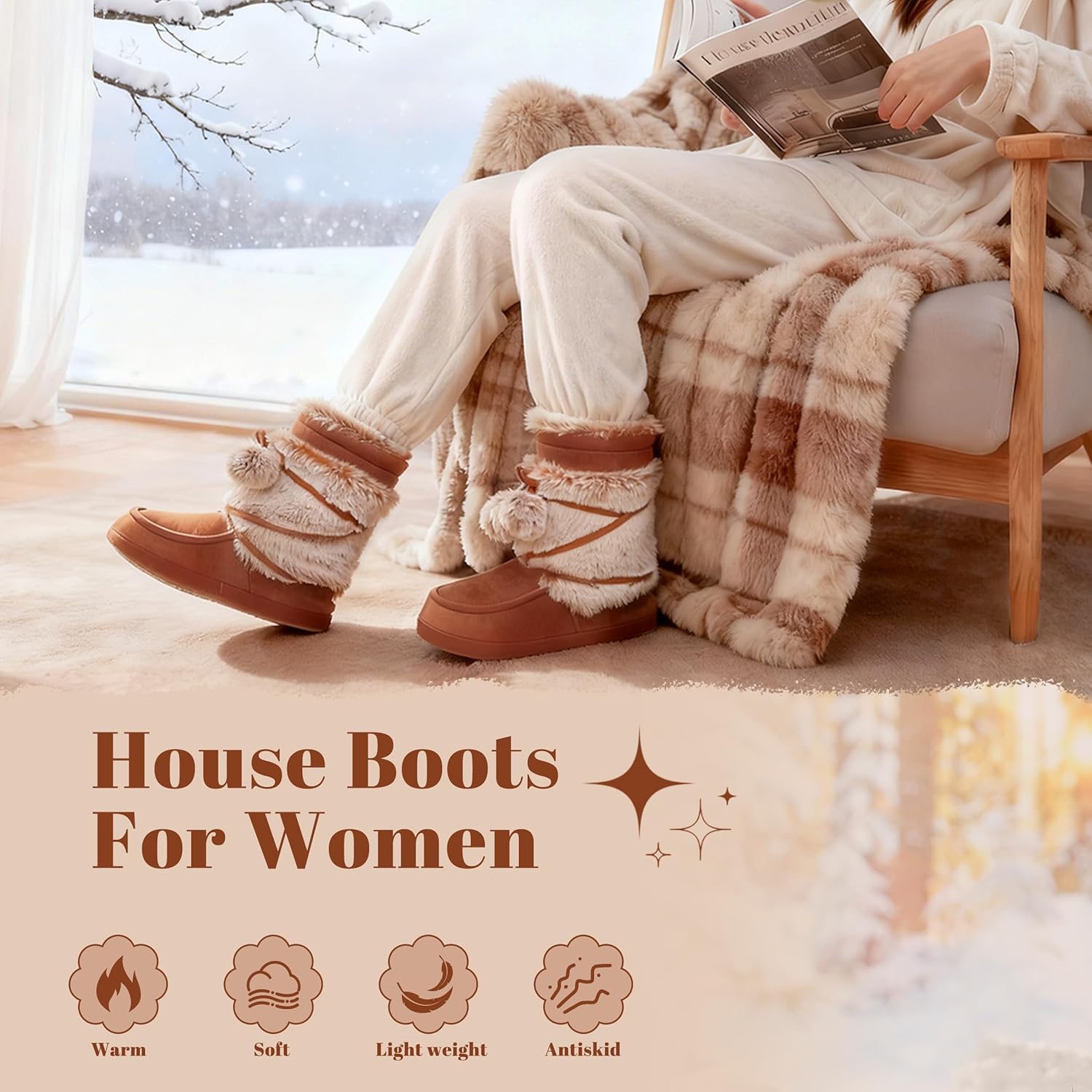 Home Slipper Women's Soft Fleece Plush Warm Indoor House Slipper Boots Shoes - Image 2