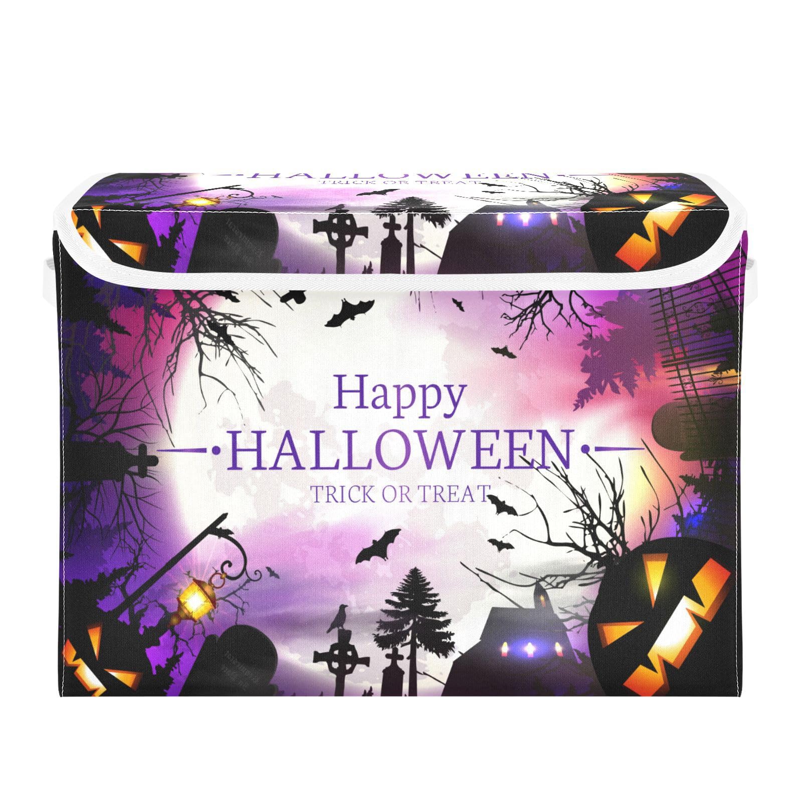 JUMBEAR Halloween Pattern Collapsible Storage Bins With Lids,Foldable Fabric Storage Boxes，Storage Basket Closet Bin 42×32×30cm