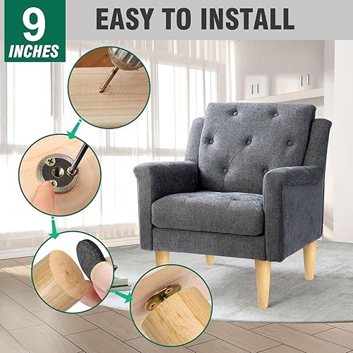 Miniatura 5 de FoDau770 Patas de madera de goma para muebles de 9 pulgadas, patas rectas de madera cónicas para sofá de mediados de siglo, juego de 4, patas de