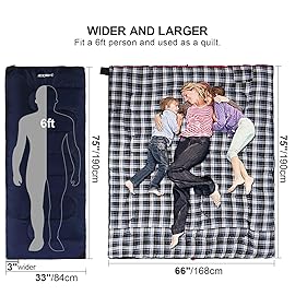 REDCAMP Cotton Flannel Sleeping Bag for Camping, 41F/5C Cold Weather Warm and Comfortable, Envelope Blue 4lbs(75x33)