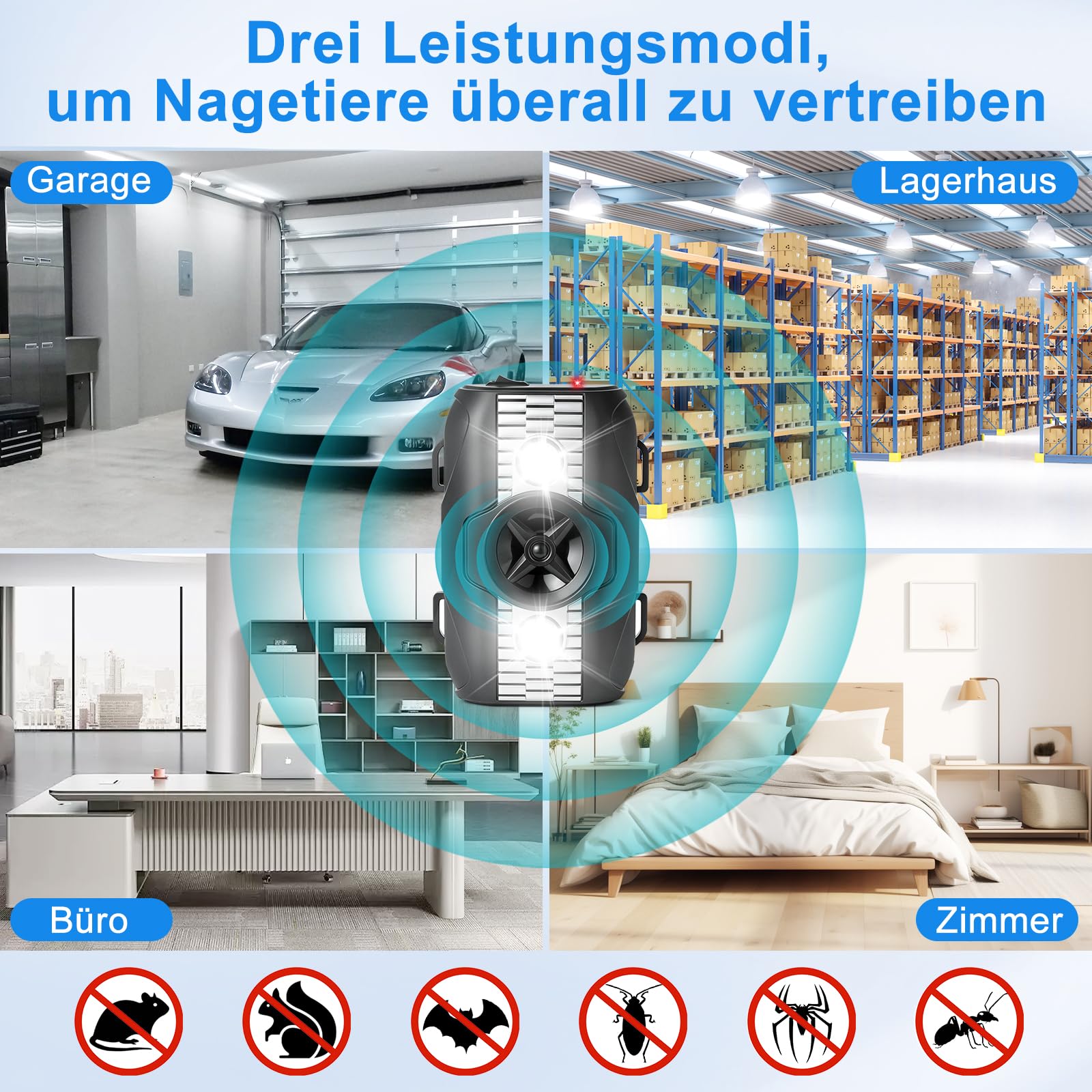 2 Stück Marderschreck Auto, Marderabwehr Dachboden mit Ultraschall & Blinklicht, Mauseabwehr Kraftfahrzeugmotor, Mäuseabwehr Marderschreck für Haus, Garage, Garten, Keller