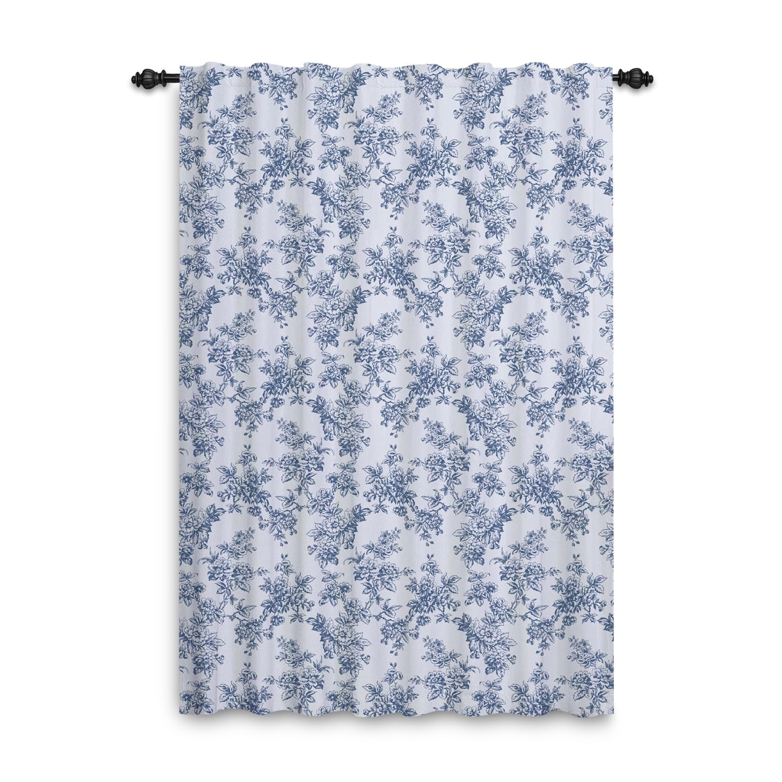 Tende floreali vintage per camera da letto Tende da fattoria Fiore blu Stile cottage di campagna Tende Tasca porta-asta Shabby Chic Trattamento finestre Soggiorno Pergola 135x245cm 1 pannello