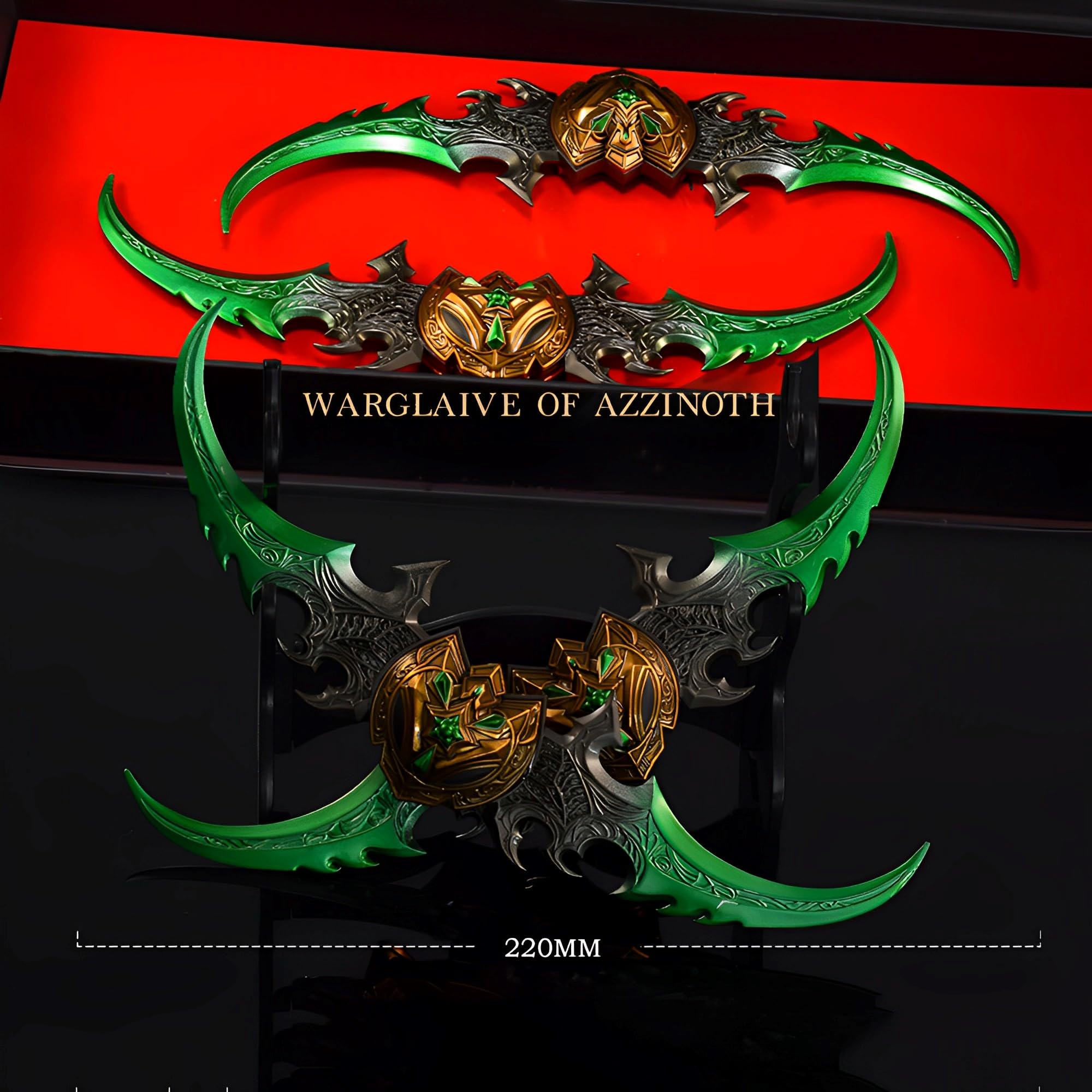 Wow Warglaive of Azzinoth Modelo, Longitud 22Cm, Juego De 2 Piezas, Embalaje De Cartón, con Soporte De Exhibición, Juego Coleccionable Totalmente De Metal