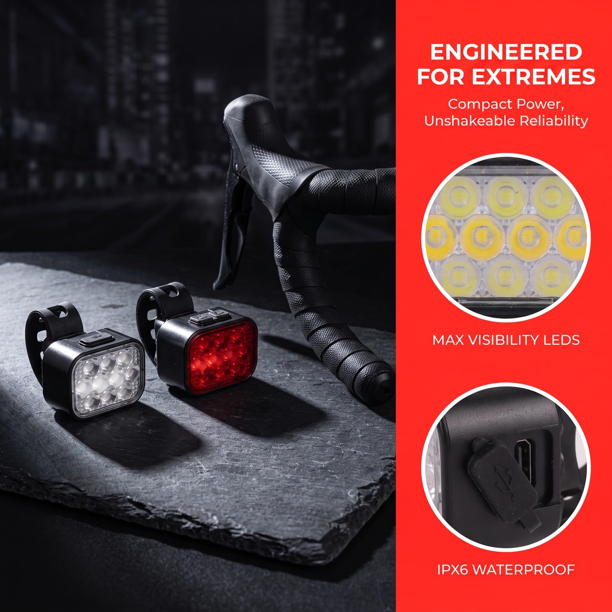 Zerodeko 1 Juego de Luces para Bicicleta Recargables por USB e Impermeables: LED superbrillantes | Faro delantero con 8 modos y luz trasera con 9 modos - Resistente al agua para ciclismo en cualquier condición climática.