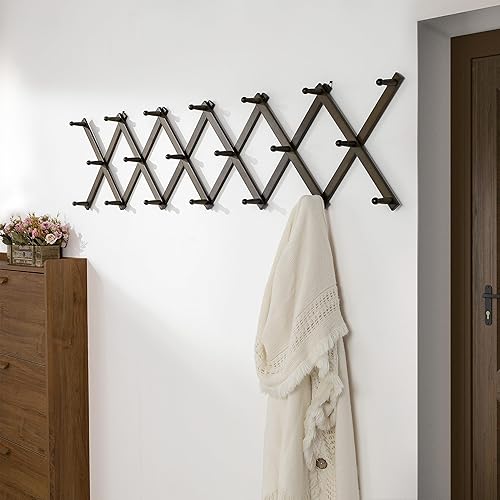 Miniatura 3 de Dseap Perchero de pared de acordeón perchero expandible de pared de madera de 16 pulgadas de alto, perchero para sombreros de pared, gancho de