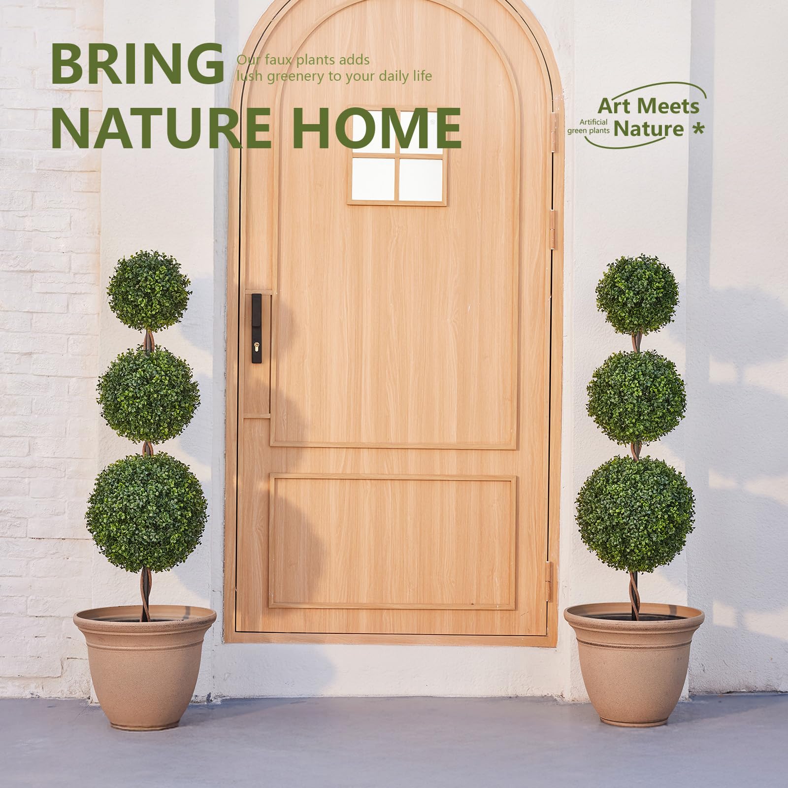 Künstlicher Buchsbaum Kugel Baum Topiary Pflanze - 120cm Dreifach Kugel Design mit Topf, UV Beständige Outdoor Garten Deko Künstliche Pflanze für Balkon Terrasse Hauseingang,VN241,2 STK