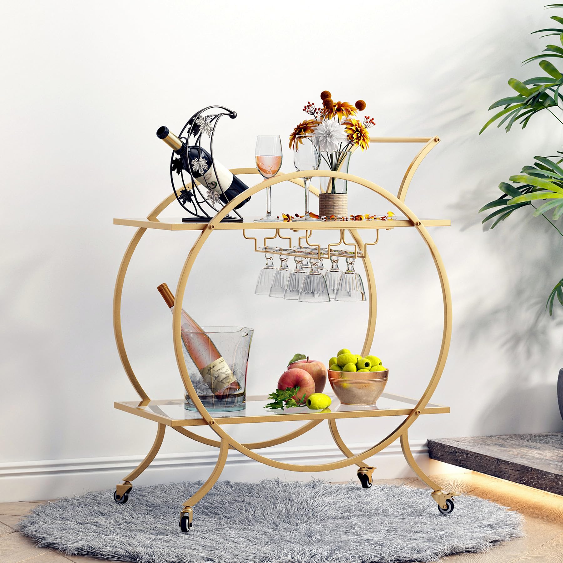 Snapklik.com : LORMITER Gold Round Bar Carts Serving Cart